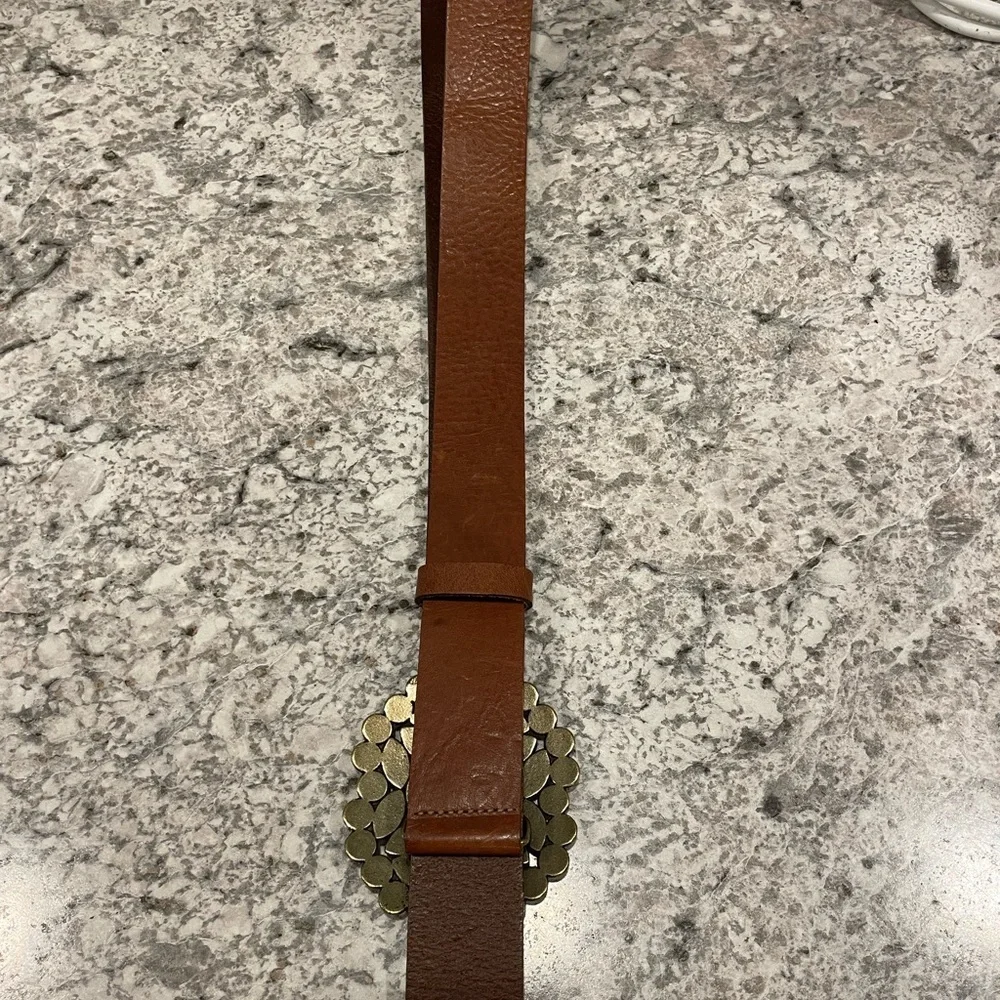 Chinese Laundry Boho Brown Leather Belt oval Rhinestone Buckle Sz Large